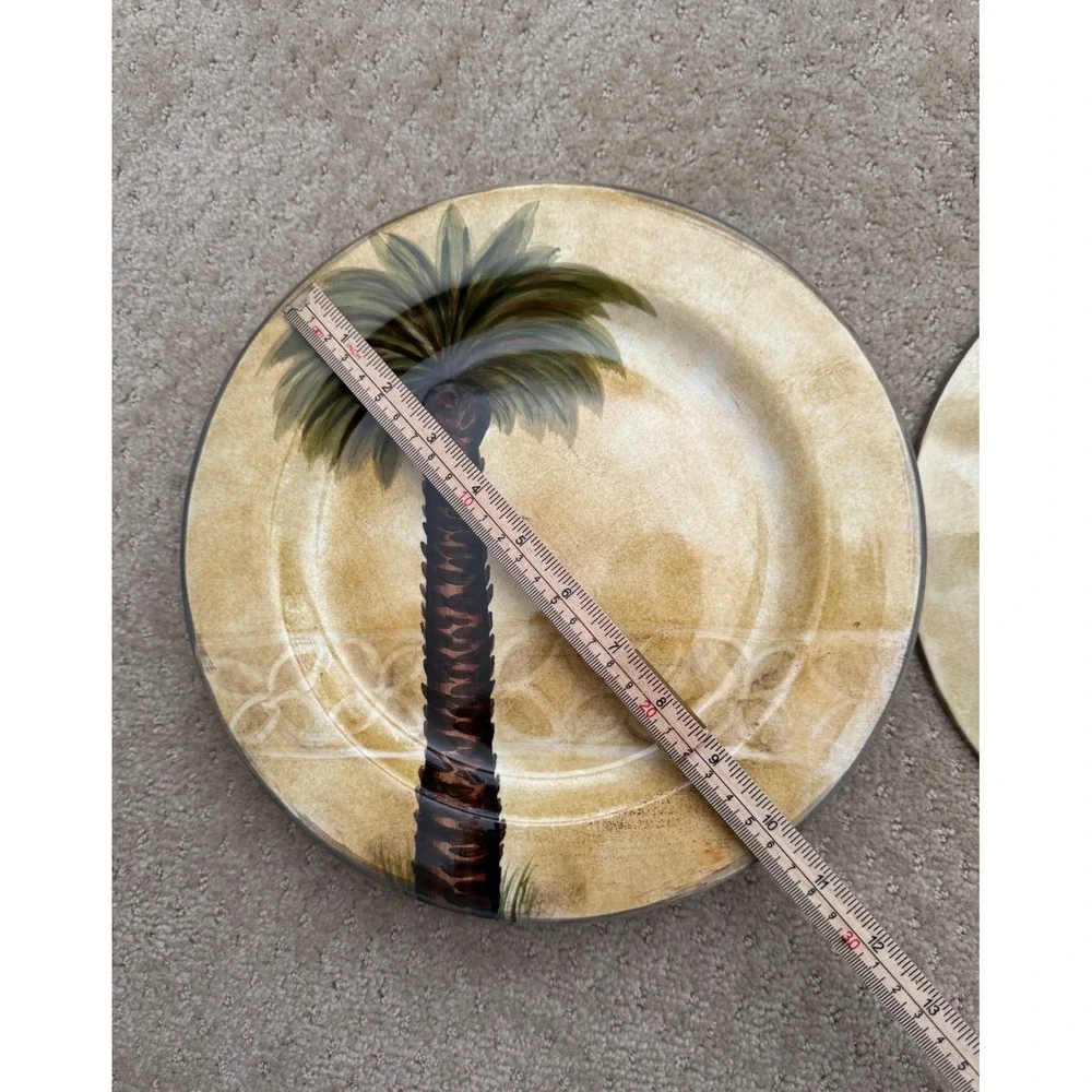BELLAGIO Tabletop Unlimited Palm Tree Dinner Plates Set of 4 Hand Painted 10.5
